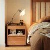 Solid wood nightstand velvet jewelry tray drawer detail