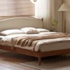 walnut-arched-headboard-cream-leather-detail Walnut arched headboard with cream leather upholstery stitching detail