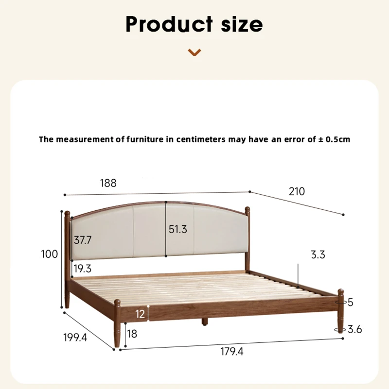 walnut-bed-frame-product-size-measurement Walnut bed frame product size measurement diagram with dimensions