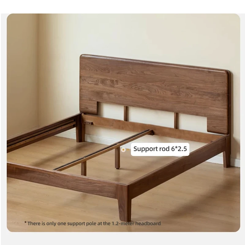 Walnut bed frame support rod structure detail showing the sturdy build