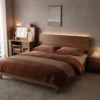 walnut-led-headboard-platform-bed-bedroom-scene Walnut platform bed with LED headboard glowing in a modern bedroom scene