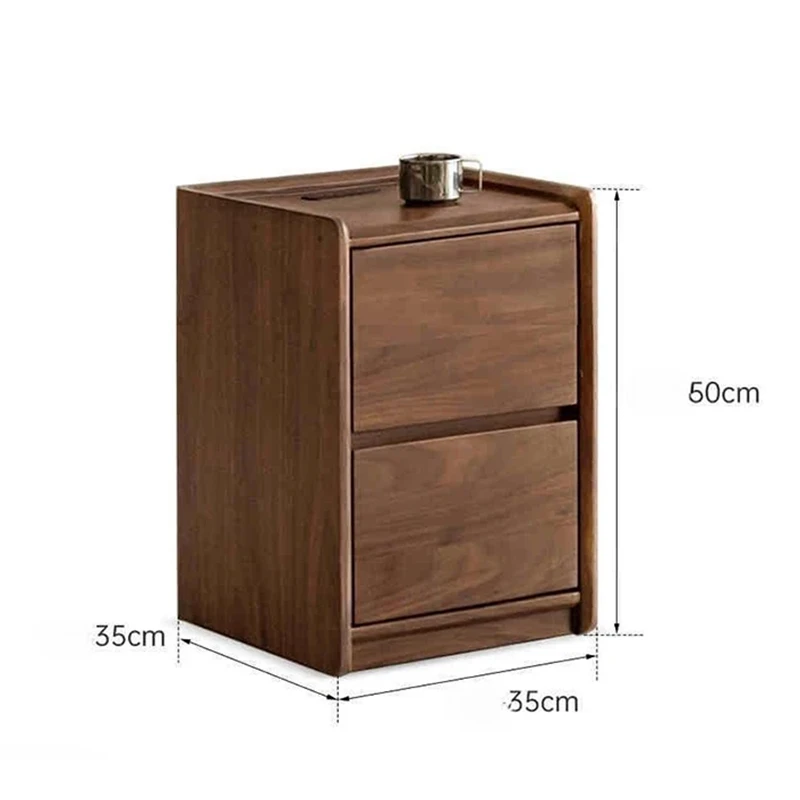 Walnut nightstand dimensions drawing showing 35 by 35 by 50cm size