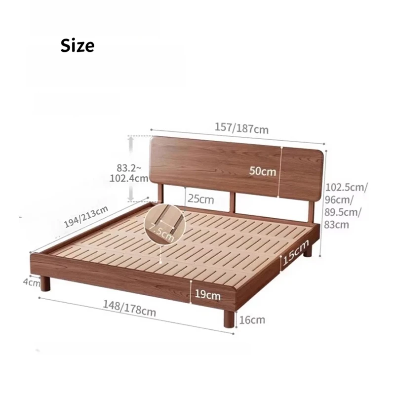 walnut-platform-bed-dimensions-measurement Walnut platform bed dimensions measurement chart with size details