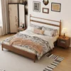 walnut-platform-bed-master-bedroom-corner-view Walnut platform bed corner view in a master bedroom with soft styling