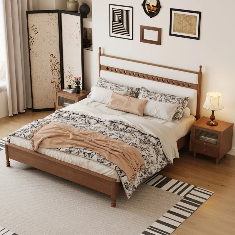 walnut-platform-bed-master-bedroom-corner-view Walnut platform bed corner view in a master bedroom with soft styling