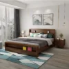 walnut-storage-bed-headboard-shelf-front-view Walnut storage bed variant with headboard shelf shown from the front