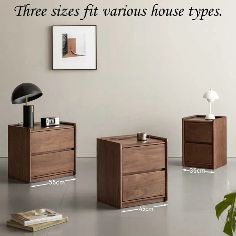 Walnut nightstand three sizes display fitting various bedroom layouts