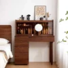 walnut-vanity-dressing-table-front-view Walnut vanity dressing table front view with round wood legs