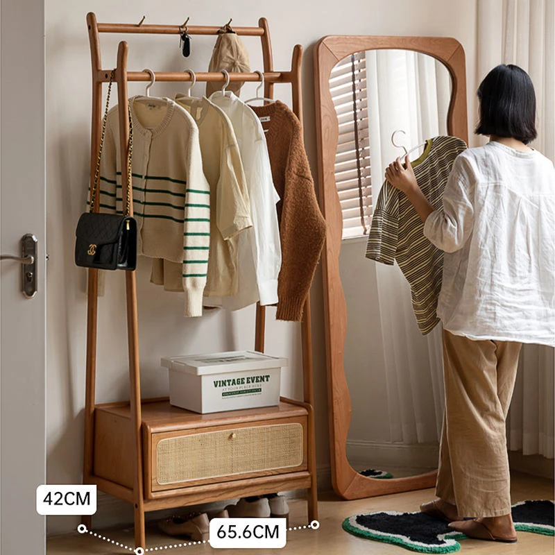 wooden-clothes-rack-dimensions-in-use Wooden clothes rack dimensions shown in use with hanging shirts