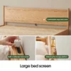 Wooden headboard detail with power sockets and storage platform